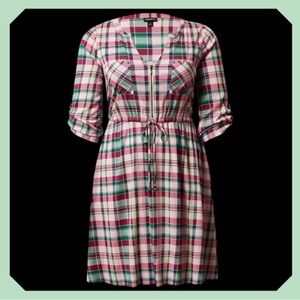 torrid | Dresses | Torrid Pink Green Challis Highlow Shirt Dress Size 4x 26  Plaid Knee Length Ec | Poshmark